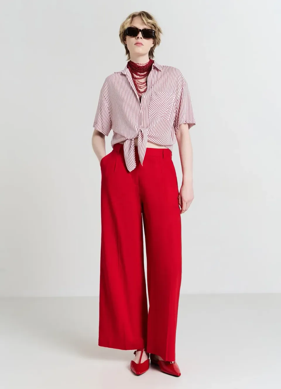 Calliope Chemise rayée nouée femme manches courtes