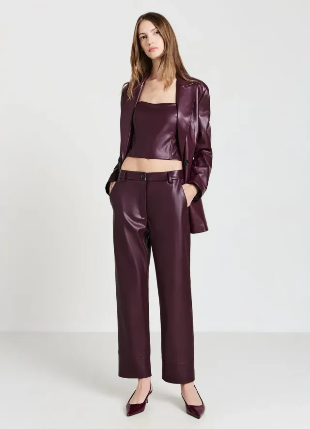 Calliope pantalon straight simil cuir noir bouton zip