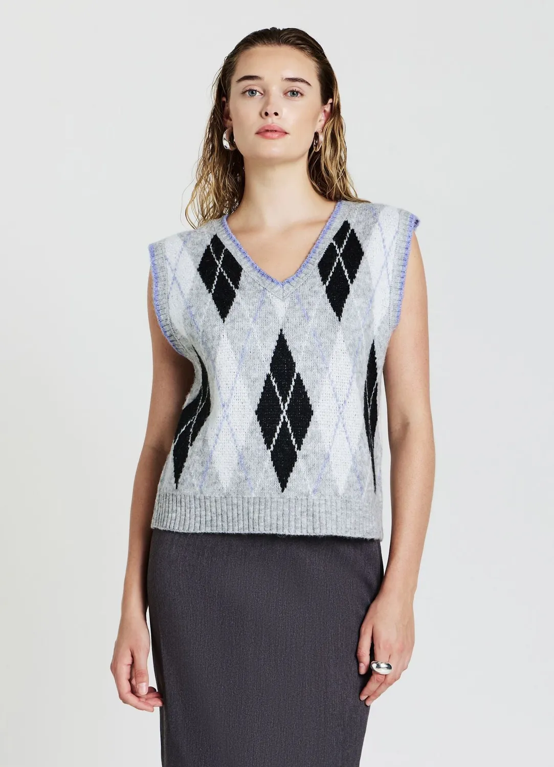 Calliope gilet maille losanges col V femme
