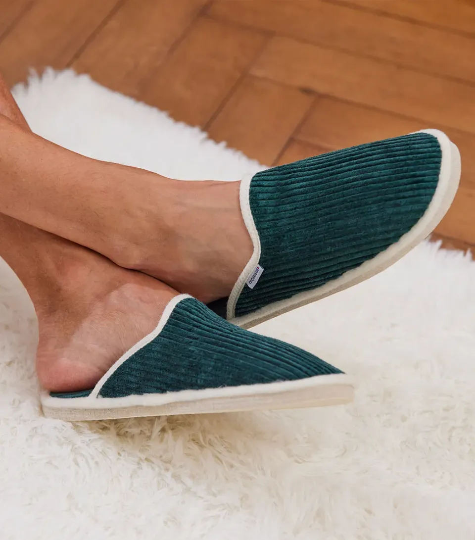 Cocorico Velours mules homme sapin laine