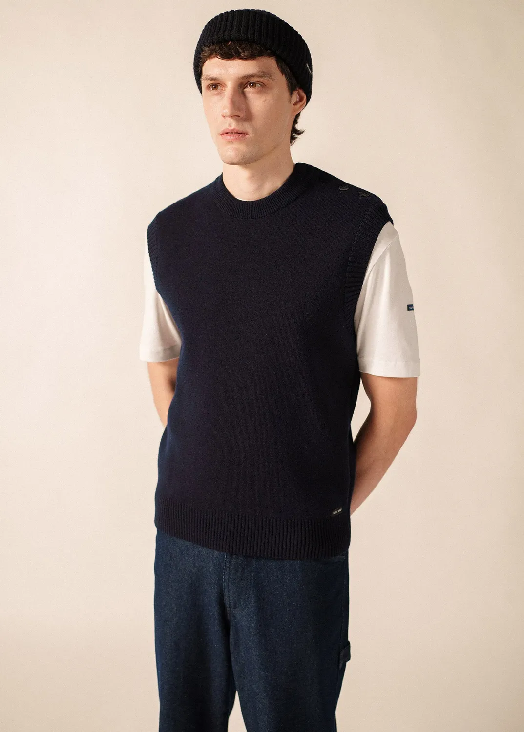 Saint James Cancale pull sans manches marine laine