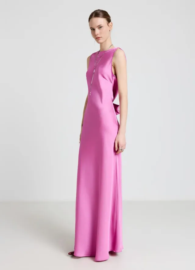 Calliope Robe longue femme satinée dos nu nœud
