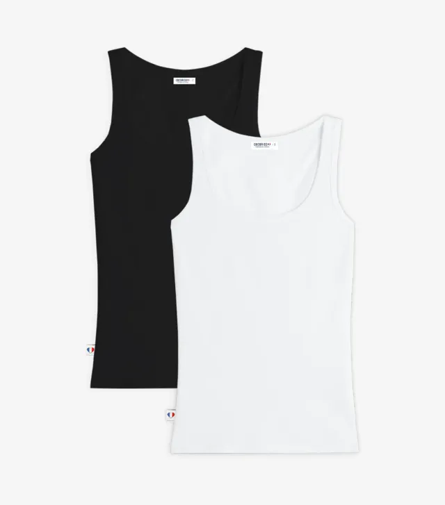 Cocorico Pack Noir/Blanc débardeur femme x2 coton