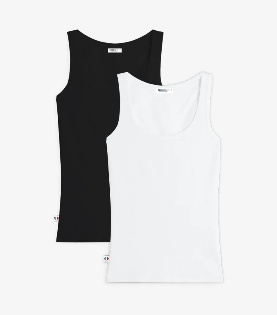 Cocorico Pack Noir/Blanc débardeur femme x2 coton