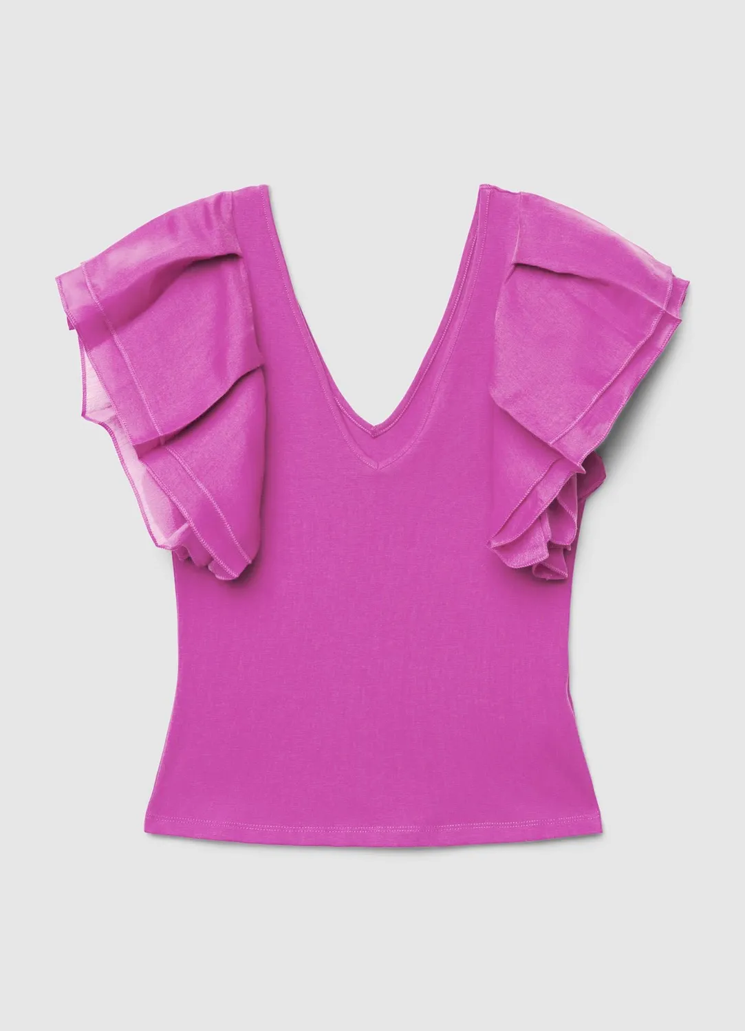 Calliope T-shirt col V manches volants femme organza