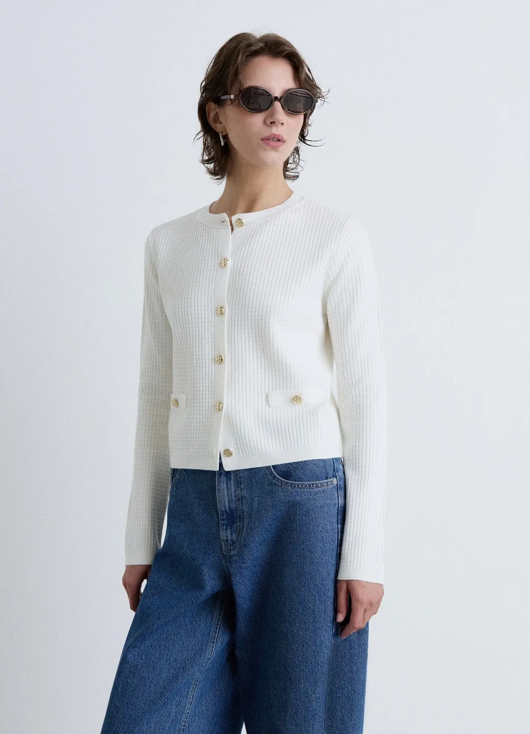 Calliope cardigan nid d'abeille boutons bijou femme