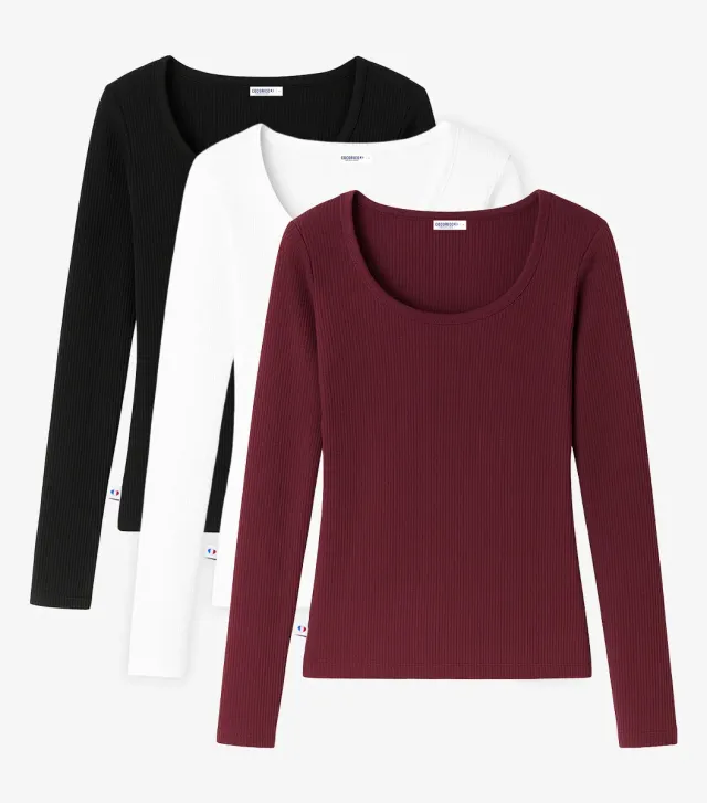 Cocorico Pack Tricolore T-shirt Côtelé Manches Longues x3