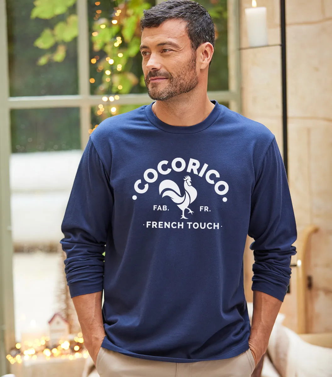 Cocorico Coq Français T-shirt Manches Longues Marine coton