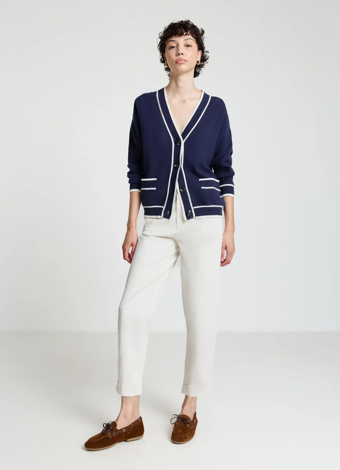 Calliope cardigan col V contrasté femme à boutons