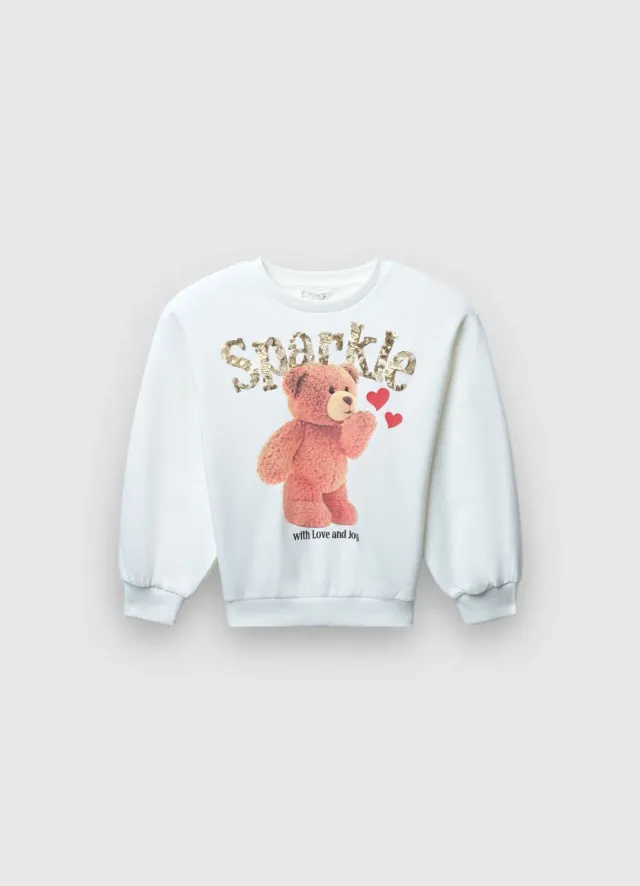 Calliope sweat ours fille col rond paillettes