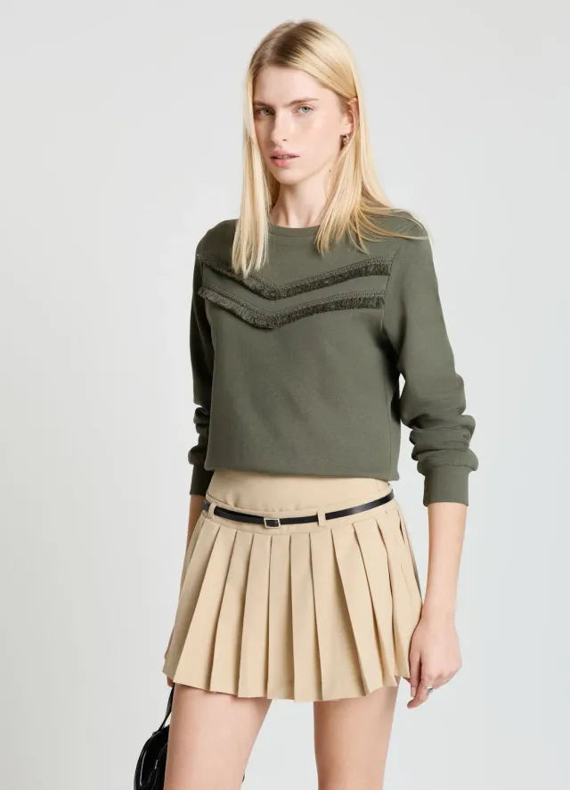 Calliope sweat col rond franges femme uni