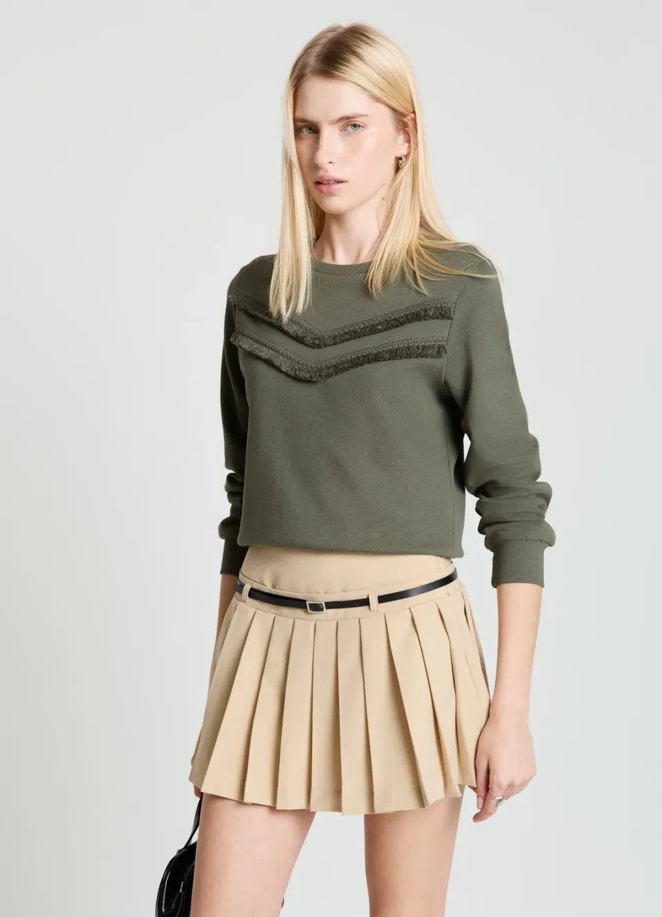 Calliope sweat col rond franges femme uni