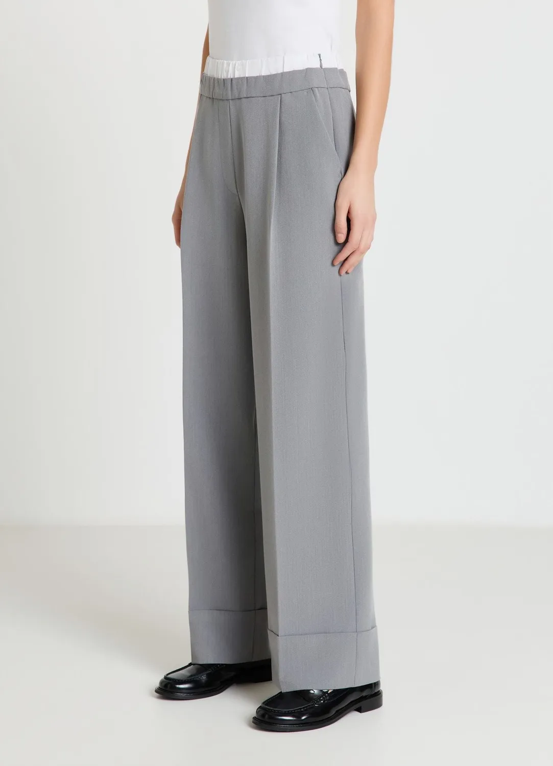 Calliope palazzo à revers pantalon large uni taille élastique