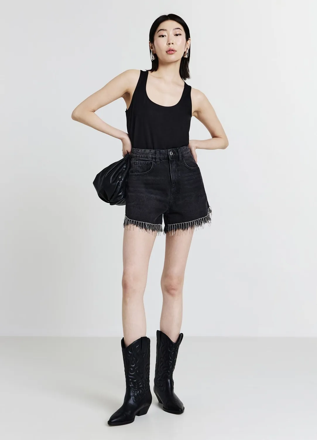 Calliope short jean femme franges strass 40-48