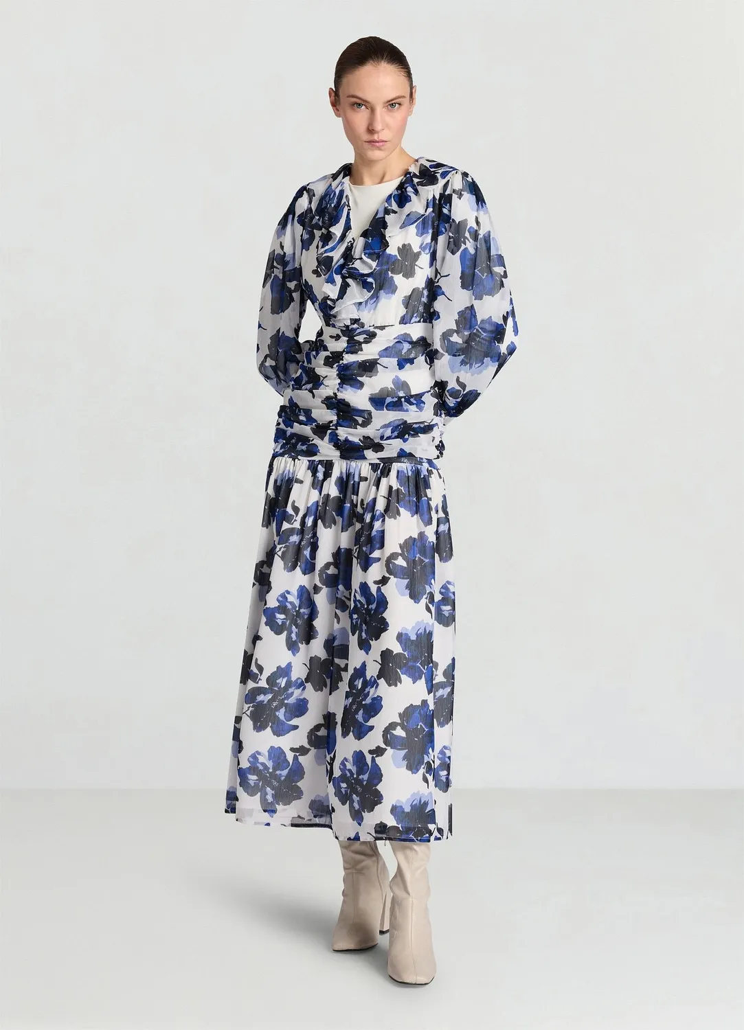 Calliope Atelier robe midi fleurs volants