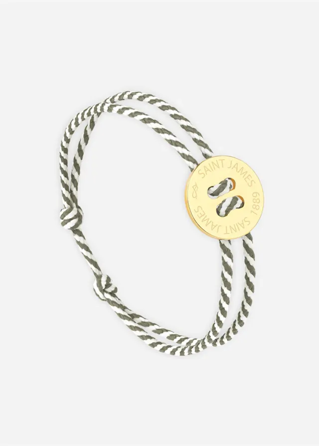 Saint James Bouton bracelet cordon or blanc kaki