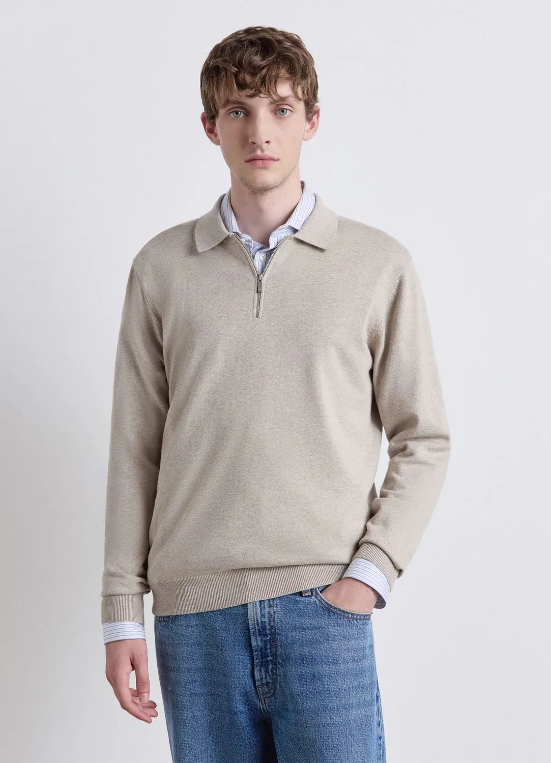 Calliope polo homme manches longues demi-zip uni