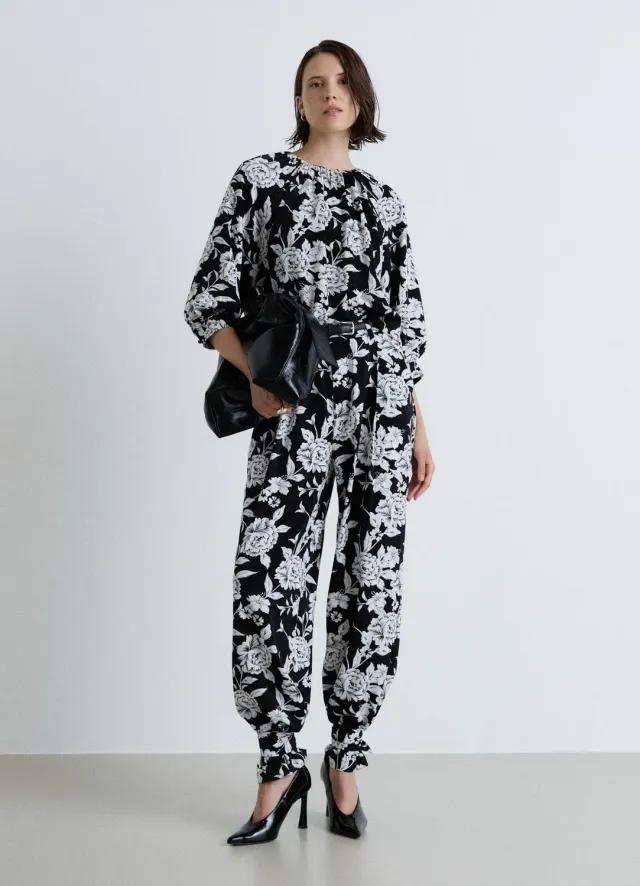 Calliope blouse satinée fleurs manches ballon femme
