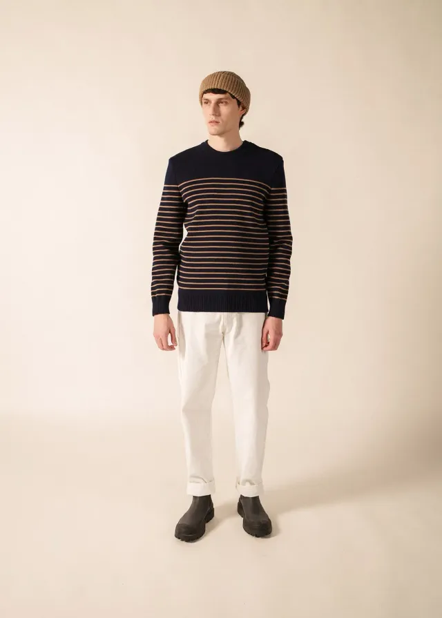 Saint James Binic pull marin homme marine beige laine