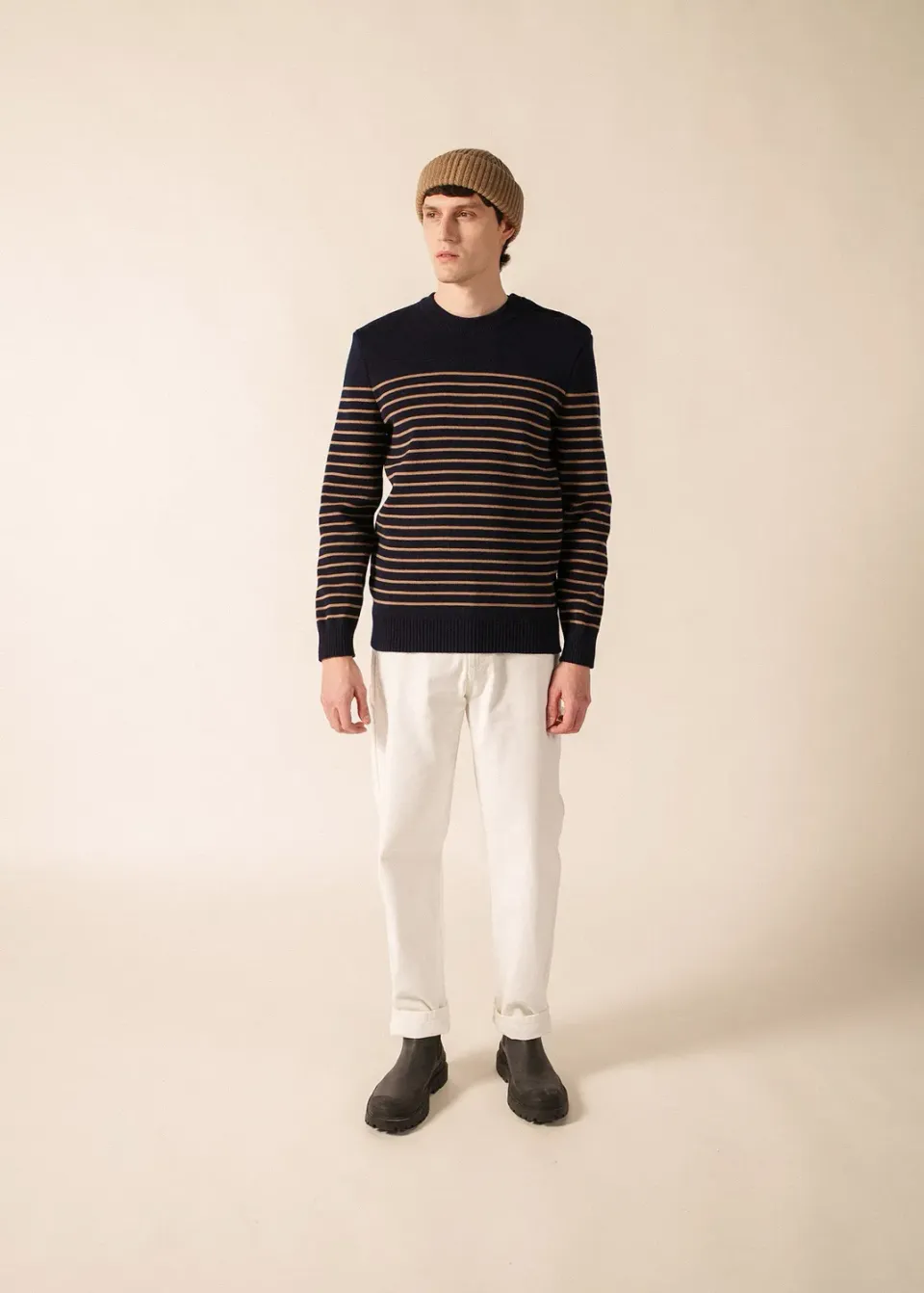 Saint James Binic pull marin homme marine beige laine