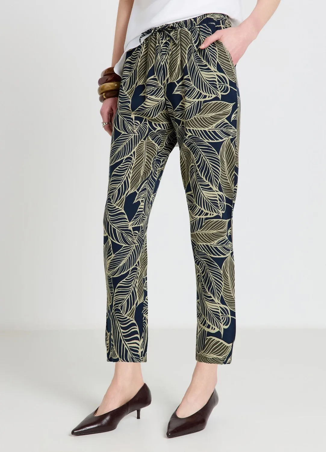 Calliope pantalon feuillage femme cordon taille droite