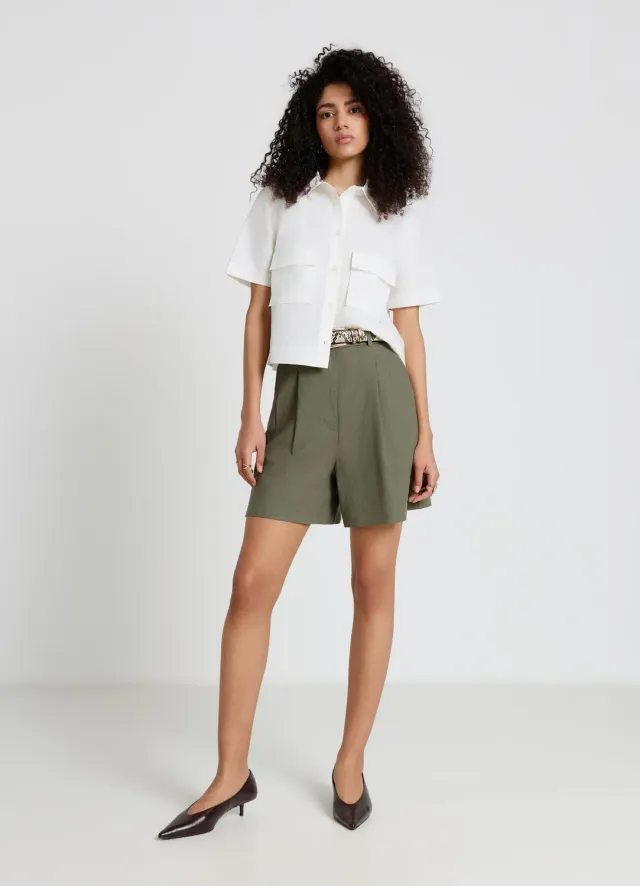Calliope Bermuda short femme lin uni taille haute