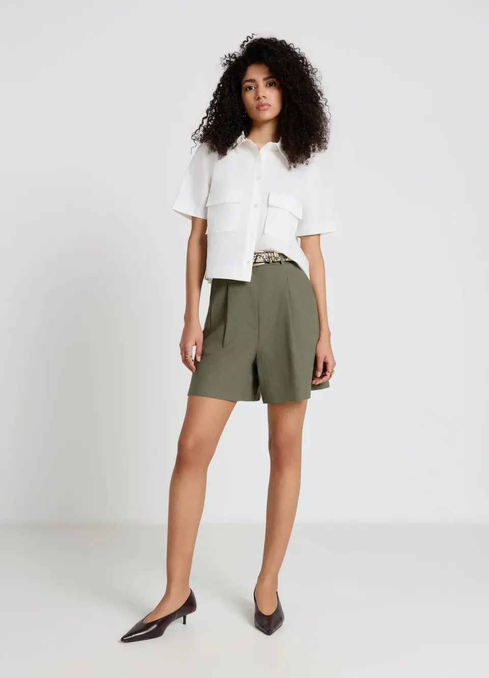 Calliope Bermuda short femme lin uni taille haute