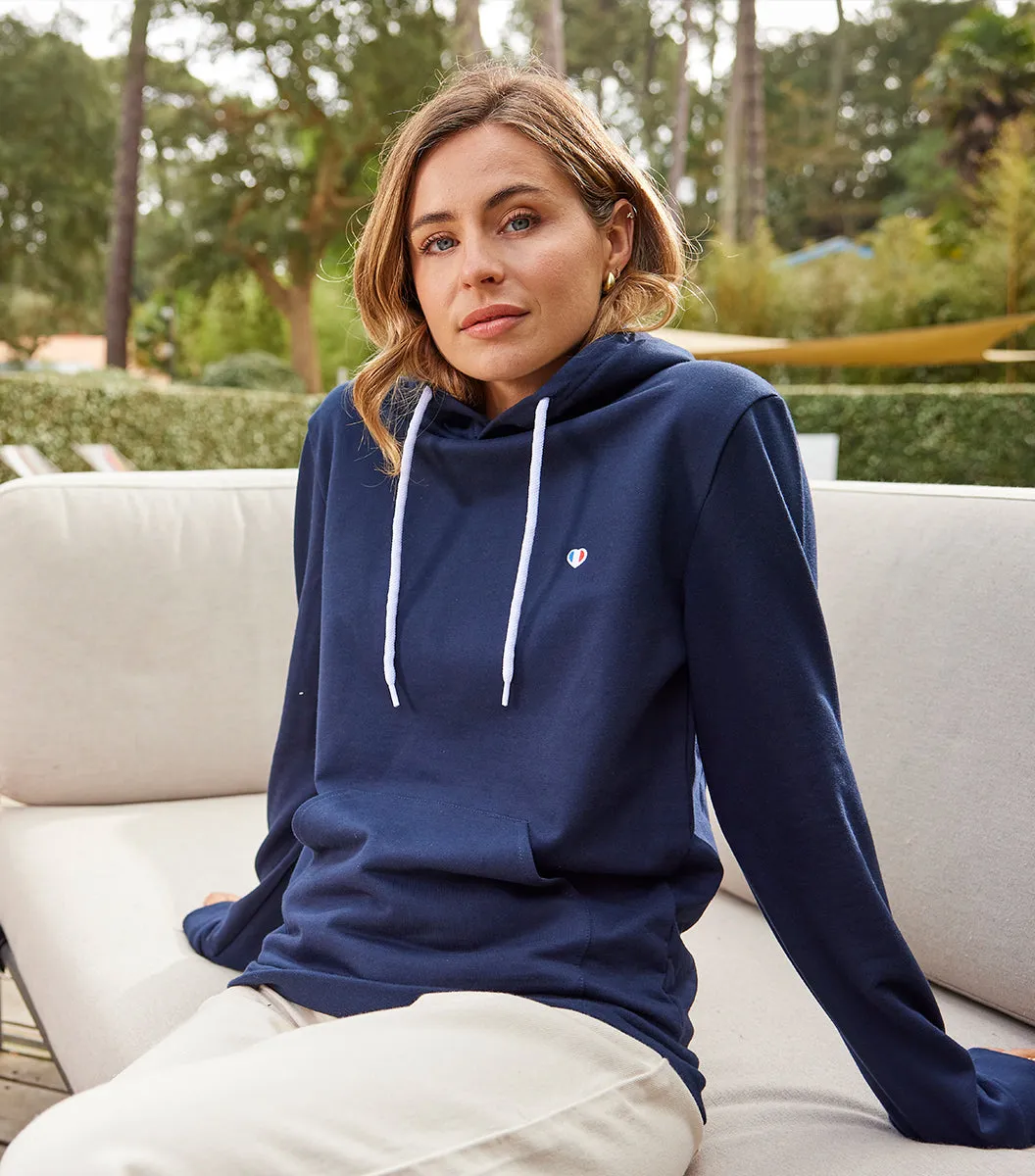 Cocorico Iconique sweat capuche femme marine coton