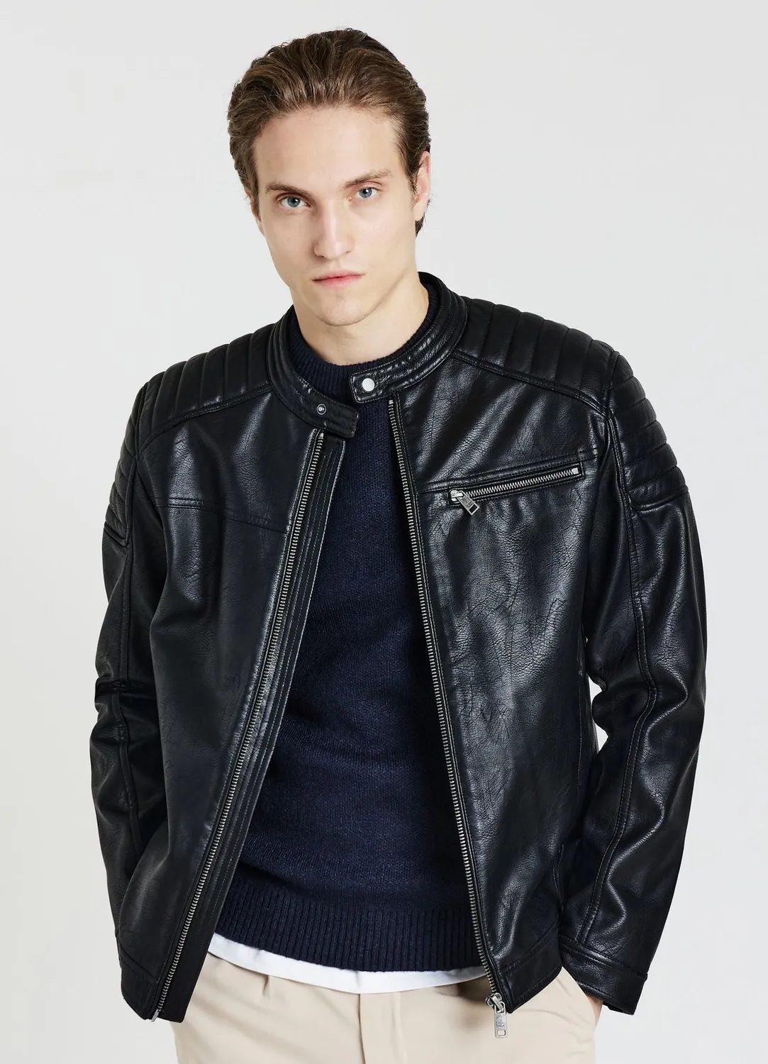 Calliope blouson biker simili-cuir homme col coréen L