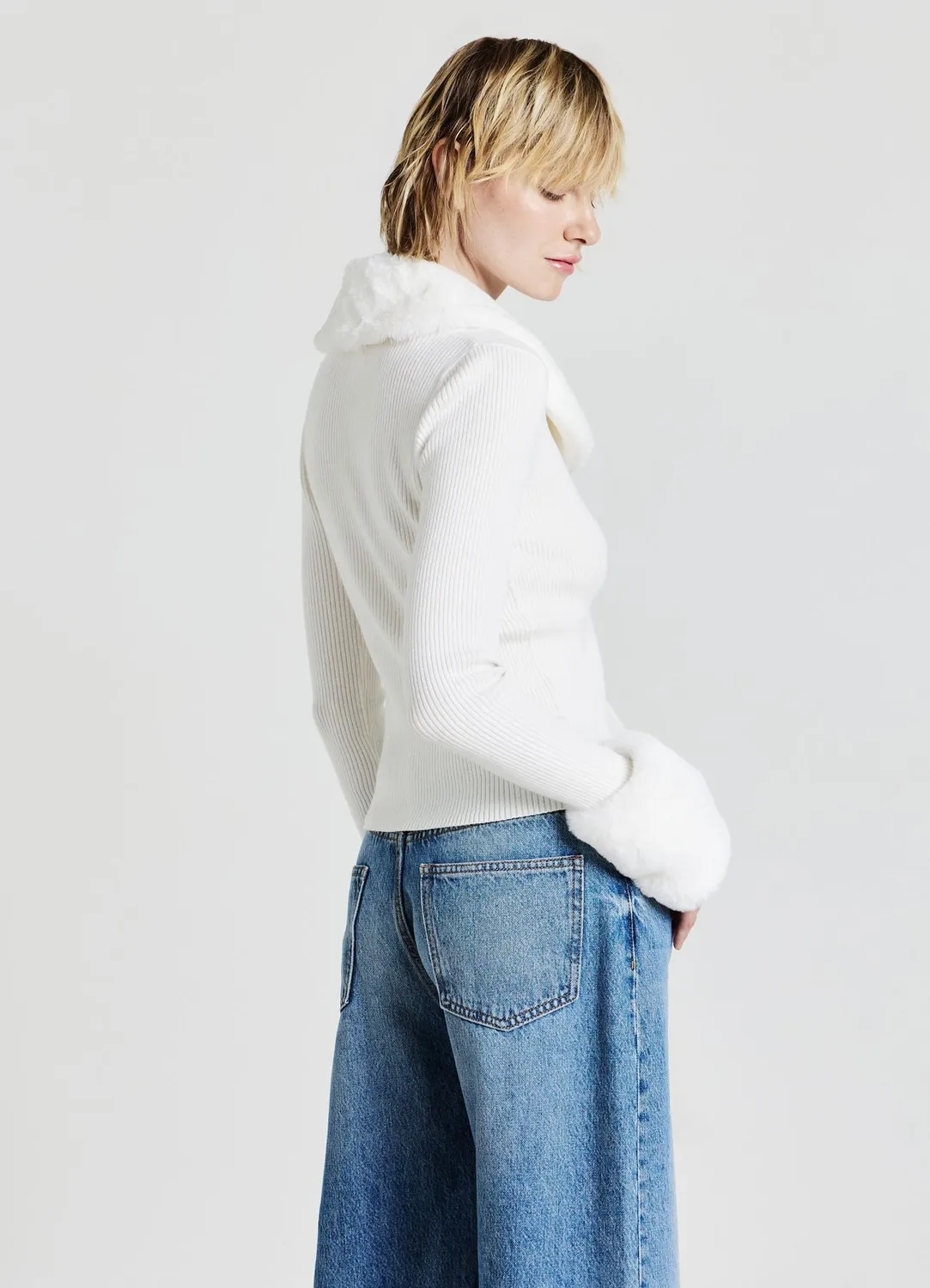 Calliope cardigan boutons col fausse fourrure femme