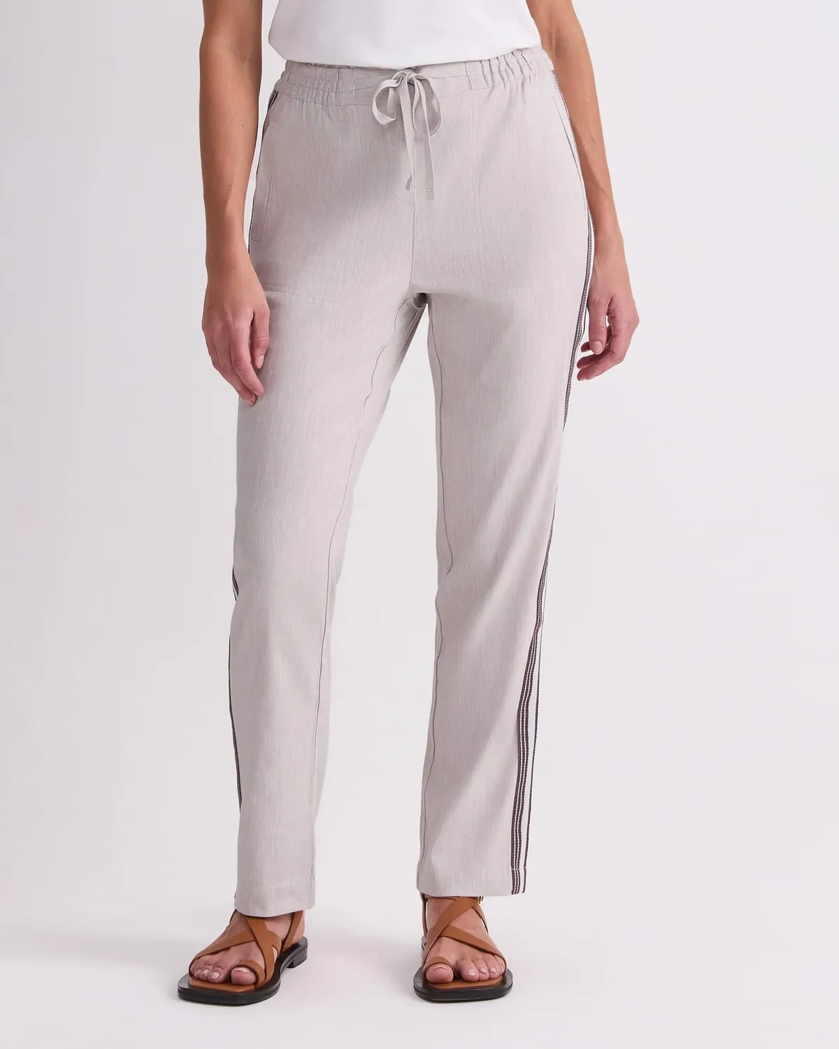 Sportscraft Rosa pantalon lin femme rayure latérale