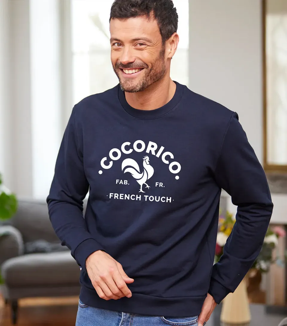Cocorico Coq Français sweat homme marine coton