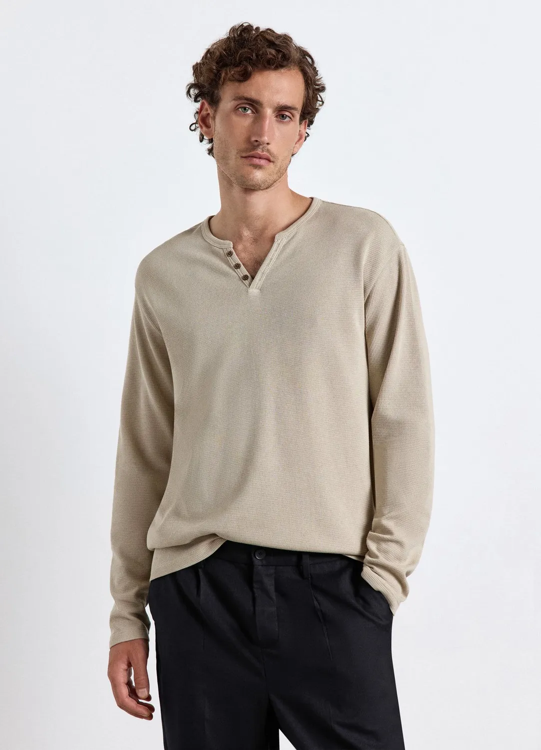 Calliope t-shirt henley waffle homme manches longues