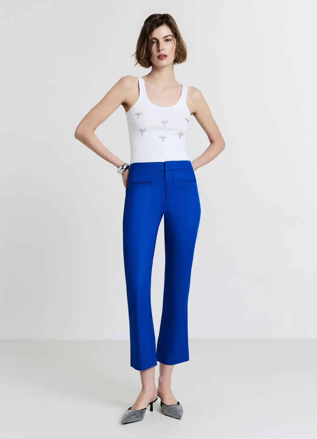 Calliope pantalon cropped flare femme coton rasatello