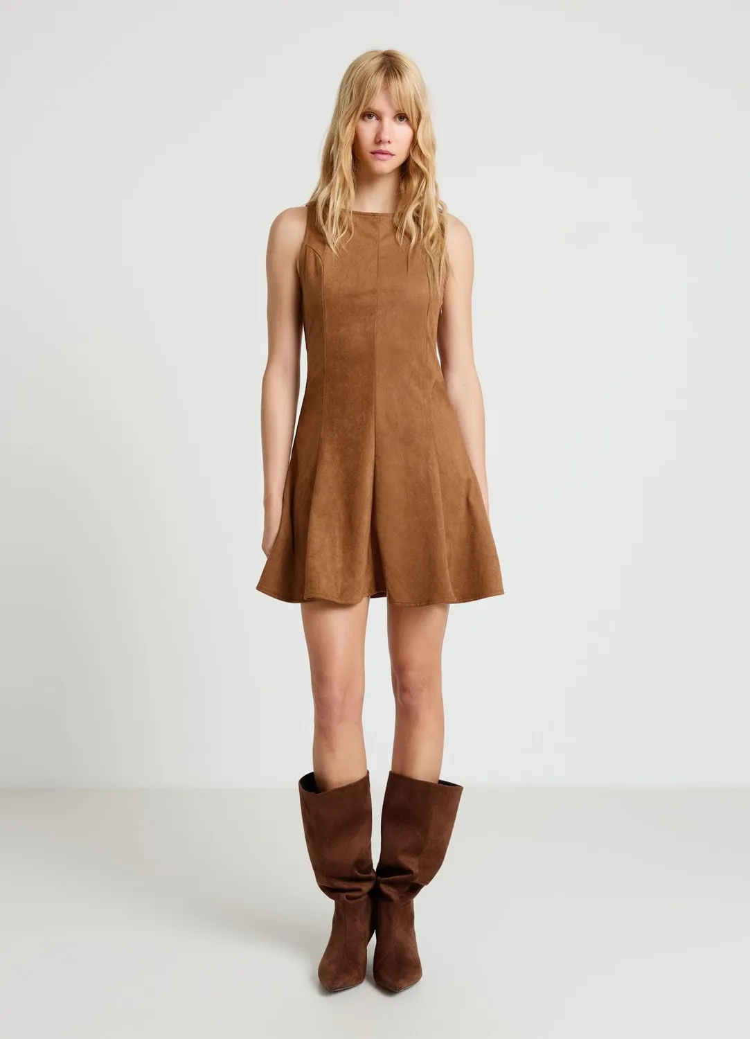 Calliope Atelier robe évasée courte effet suède femme