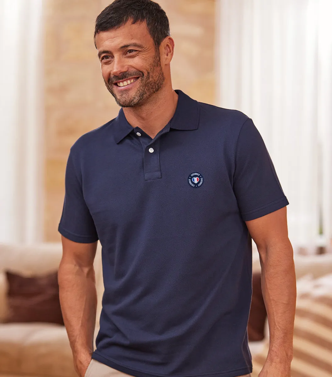 Cocorico Blason polo homme marine manches longues piqué