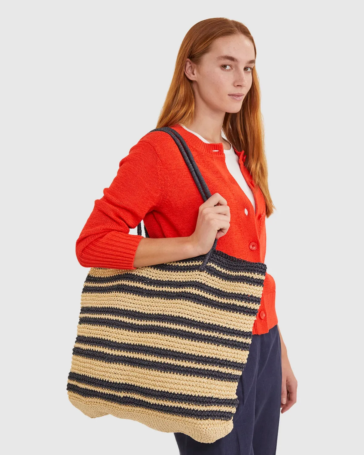 Sportscraft Raffia sac plage rayures grand format