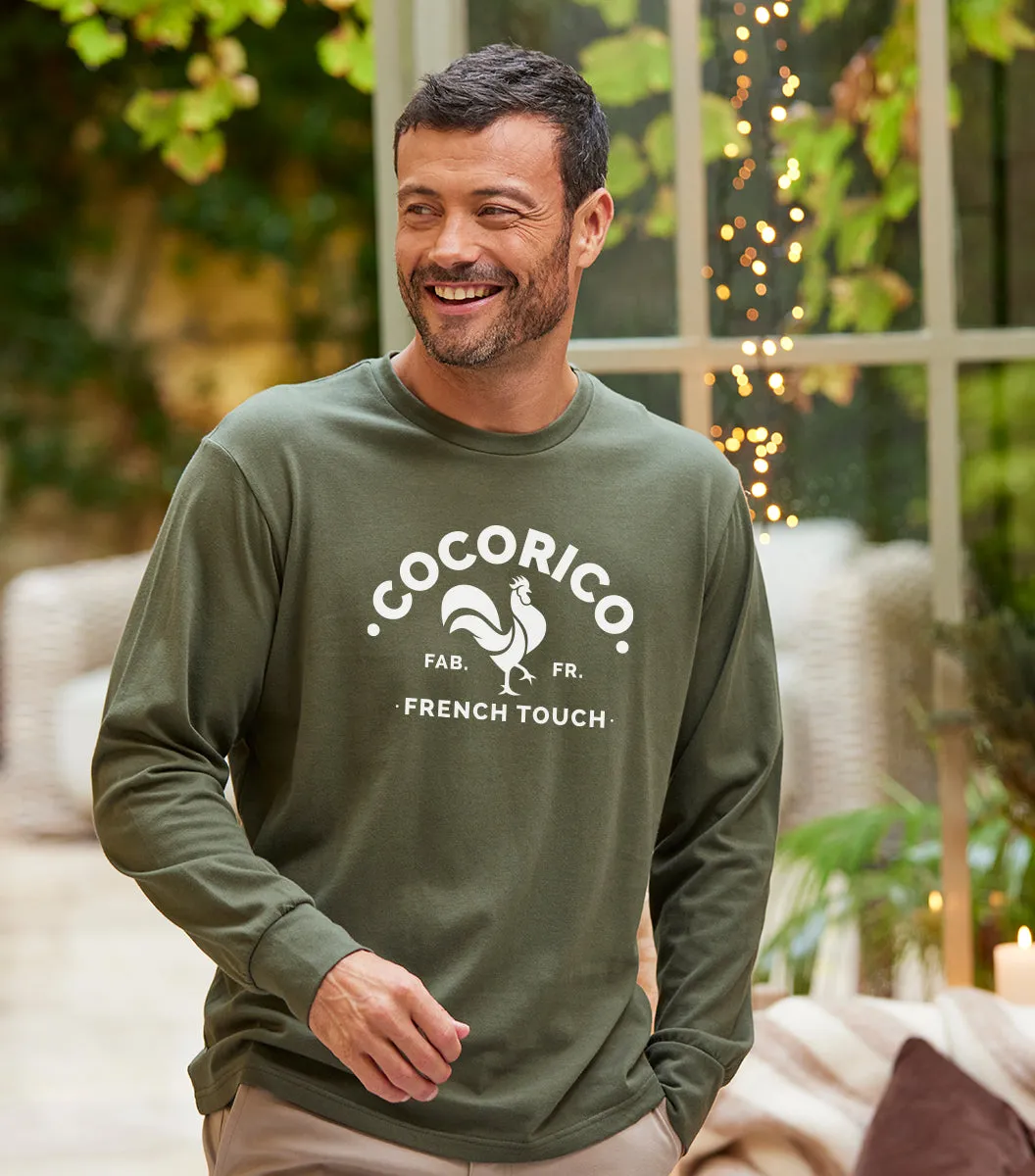 Cocorico Coq Français t-shirt manches longues kaki coton