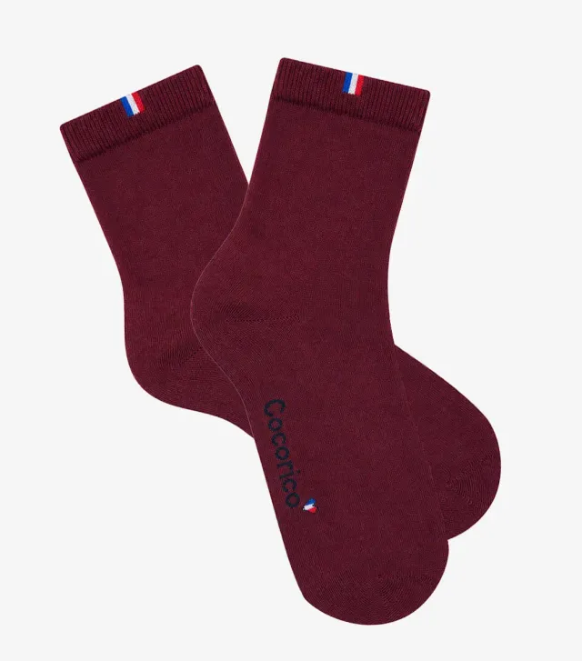 Cocorico chaussettes femme bordeaux coton