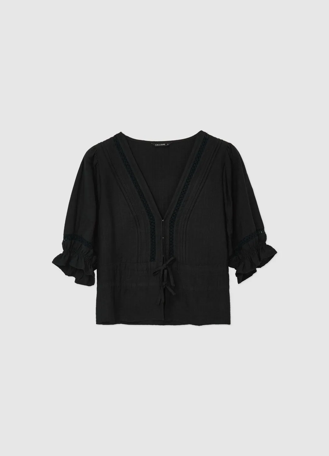 Calliope Blouse femme manches courtes col V broderie ajourée