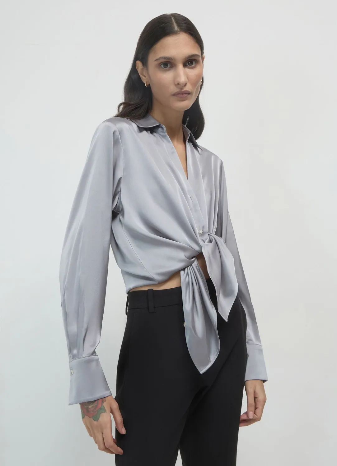Calliope chemise femme manches longues effet satin uni