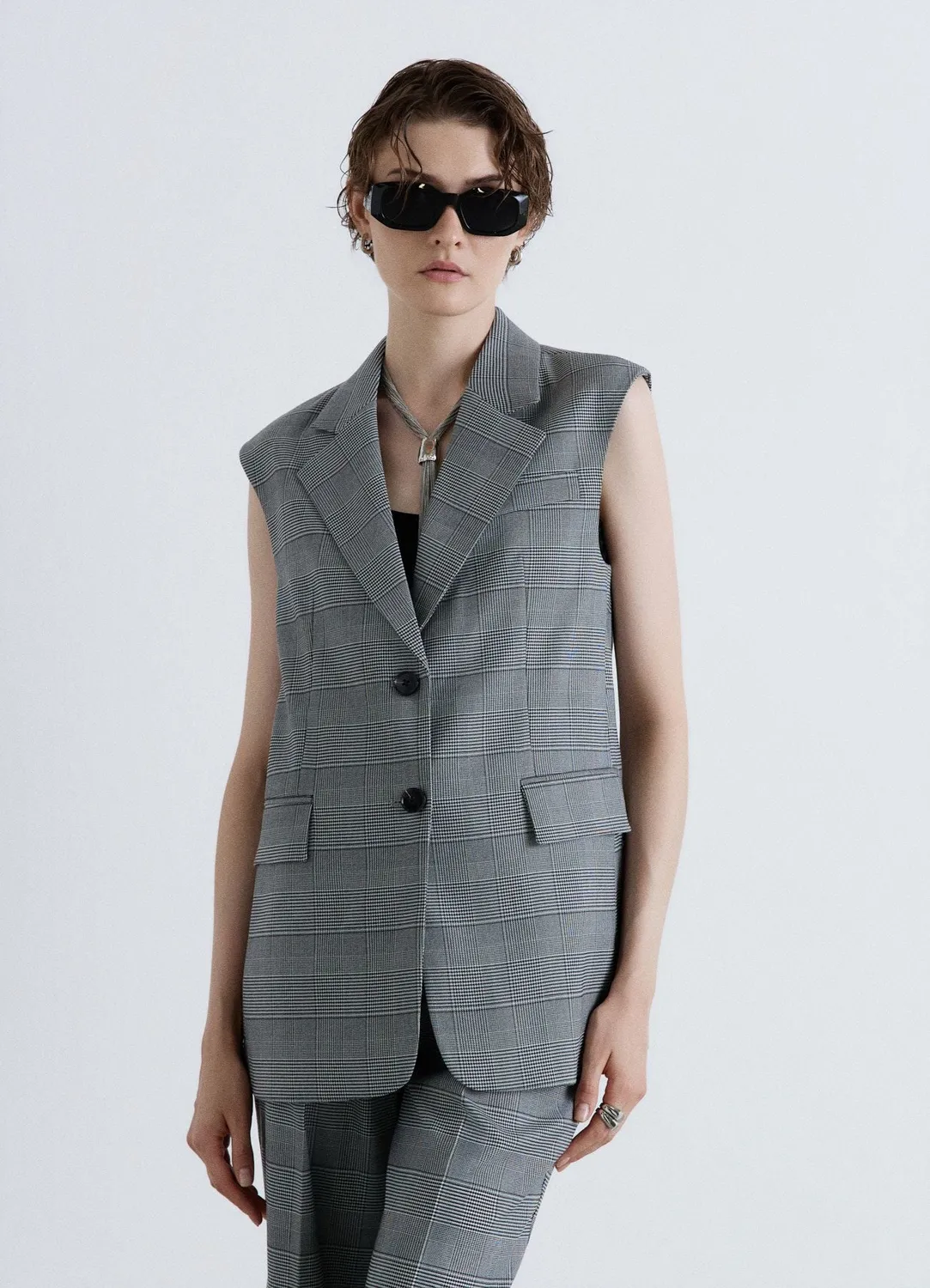 Calliope gilet long prince-de-galles gilet femme a carreaux