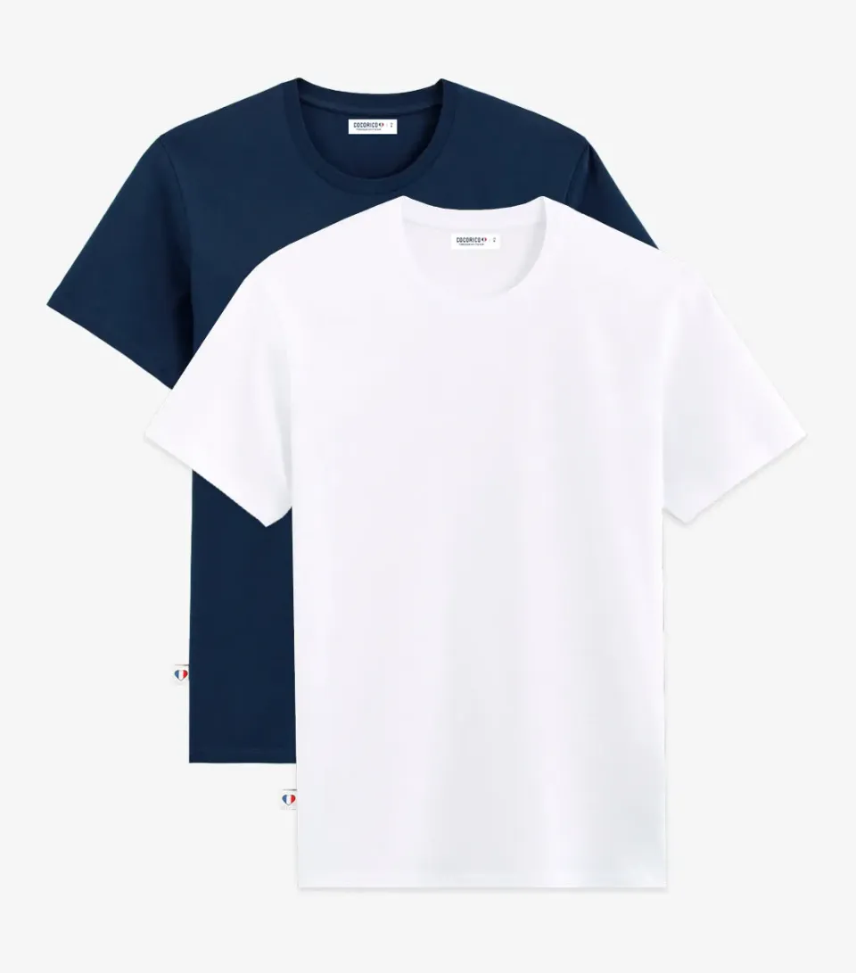 Cocorico T-shirt homme x2 blanc marine coton