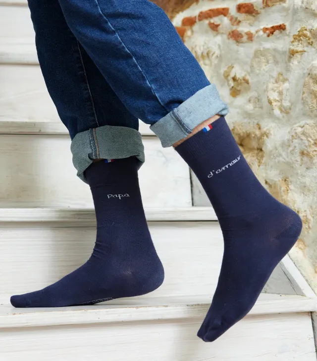 Cocorico Papa Amour chaussettes homme marine coton