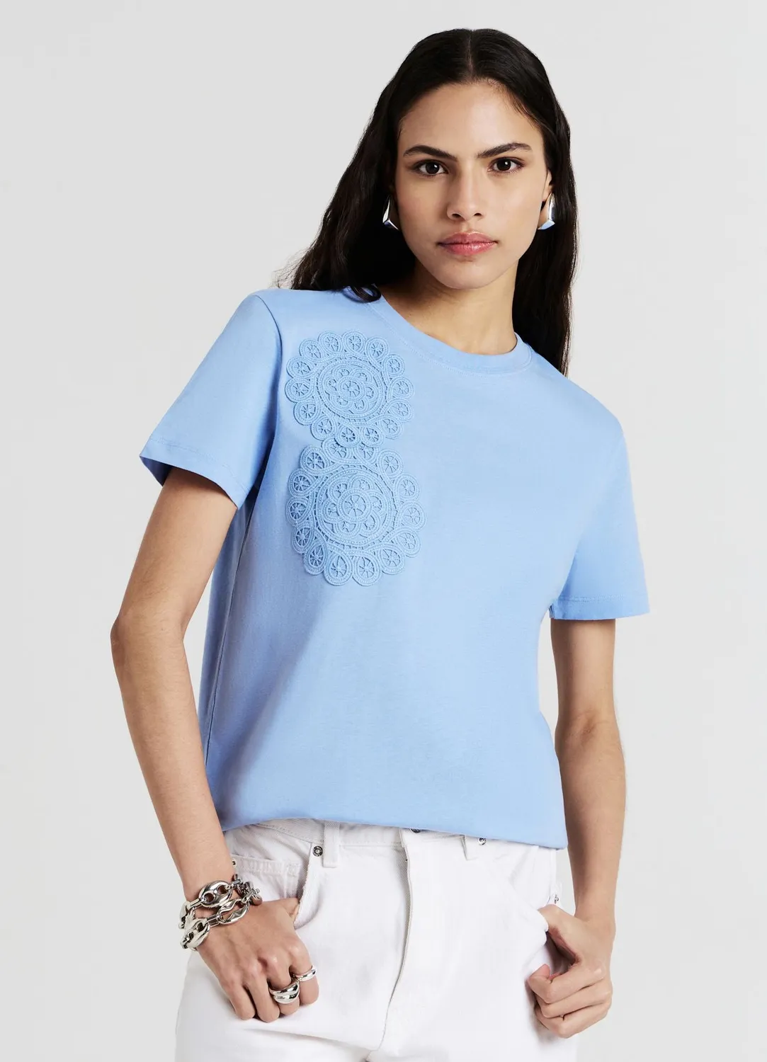 Calliope t-shirt femme col rond inserts crochet coton