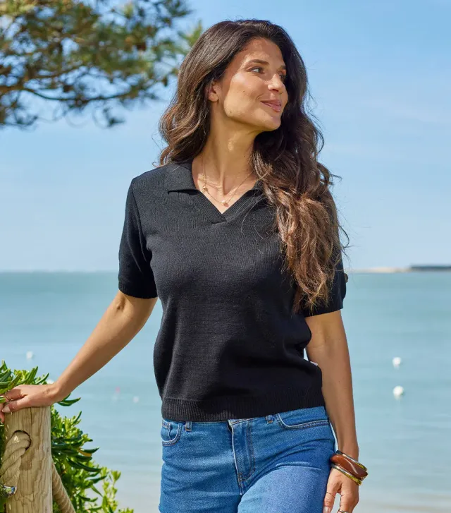 Cocorico Polo Maille polo femme noir coupe ajustée