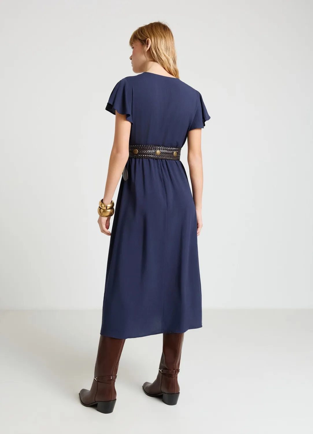 Calliope Atelier robe volants col V unie