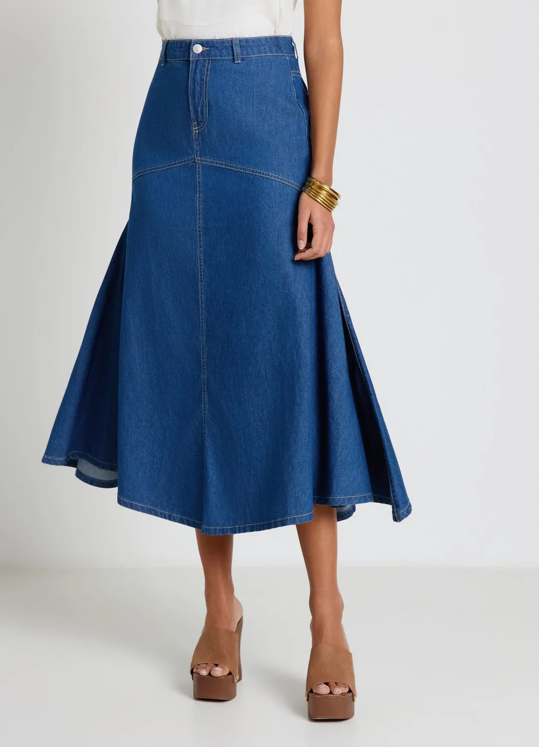 Calliope Denim jupe longue femme évasée à surpiqûres
