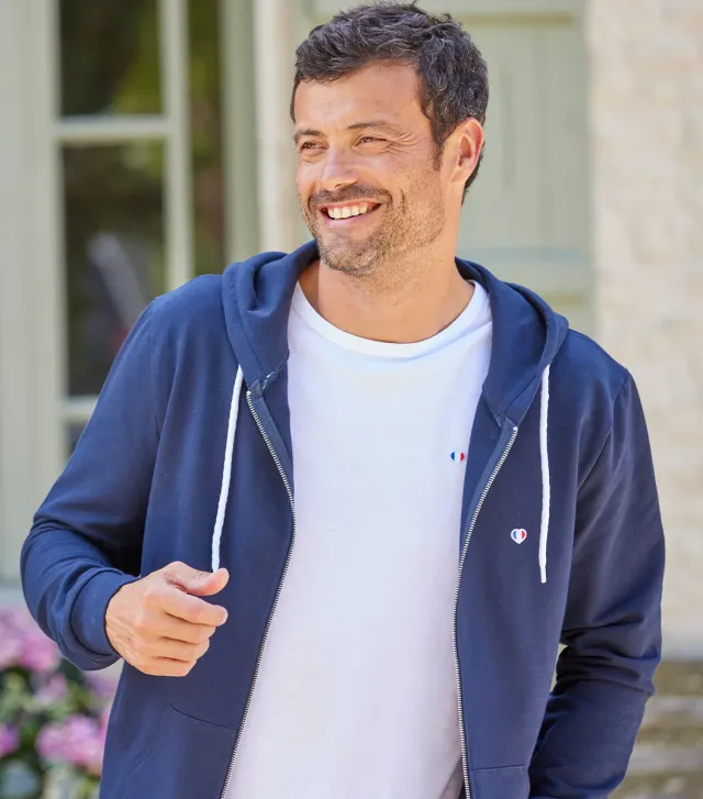 Cocorico Iconique sweat zippé homme marine coton