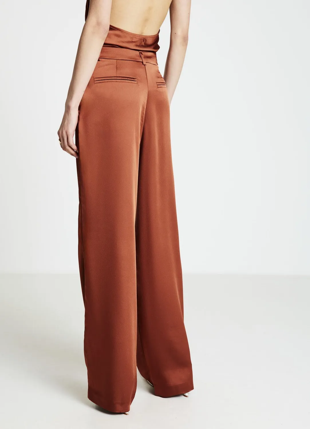 Calliope Pantalon Palazzo Satiné Pli Asymétrique Femme
